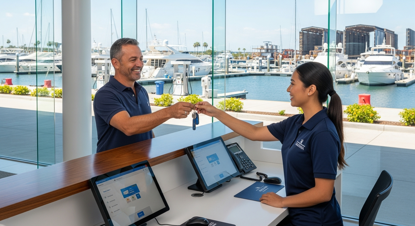 Portal de atención al cliente de marina con cuenta del titular del amarre, facturas y consumo de servicios