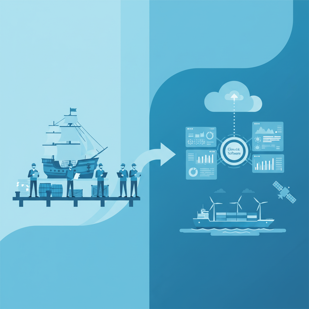 Digital transformation in maritime operations showing integrated ...