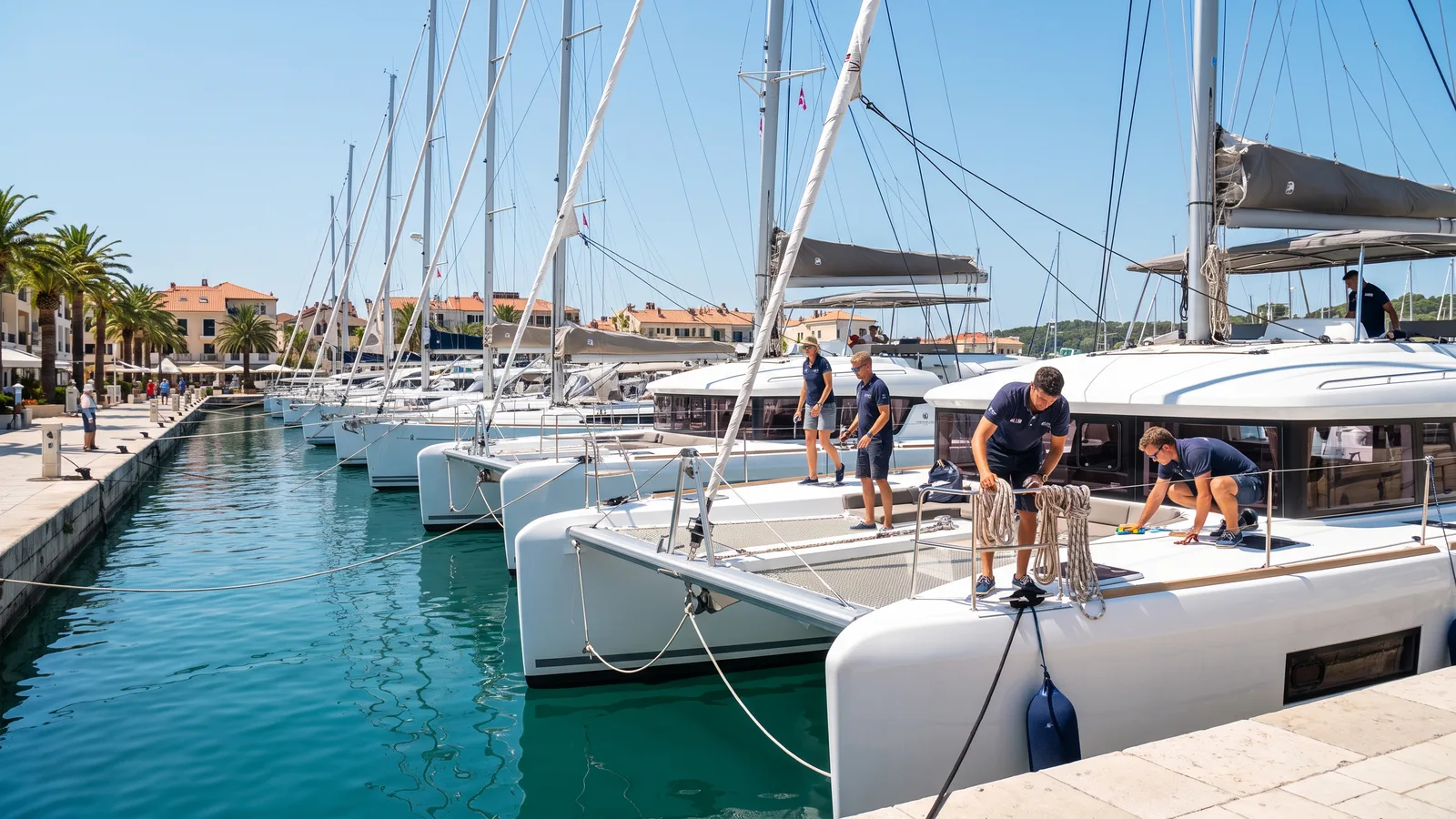 Charter-Yachtflotte in einer Mittelmeer-Marina vertäut