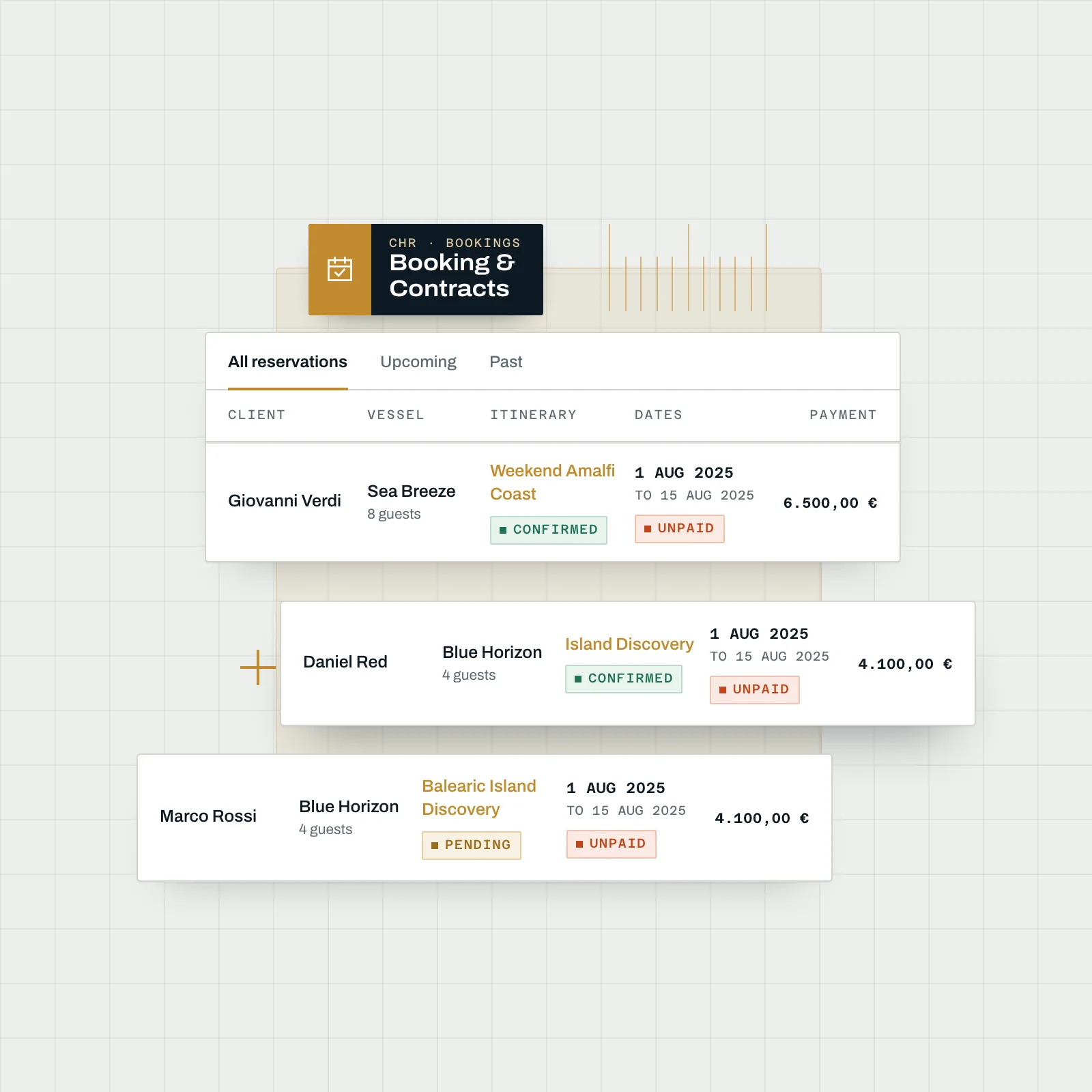 Charter reservation management system - Booking calendar and availability tracking