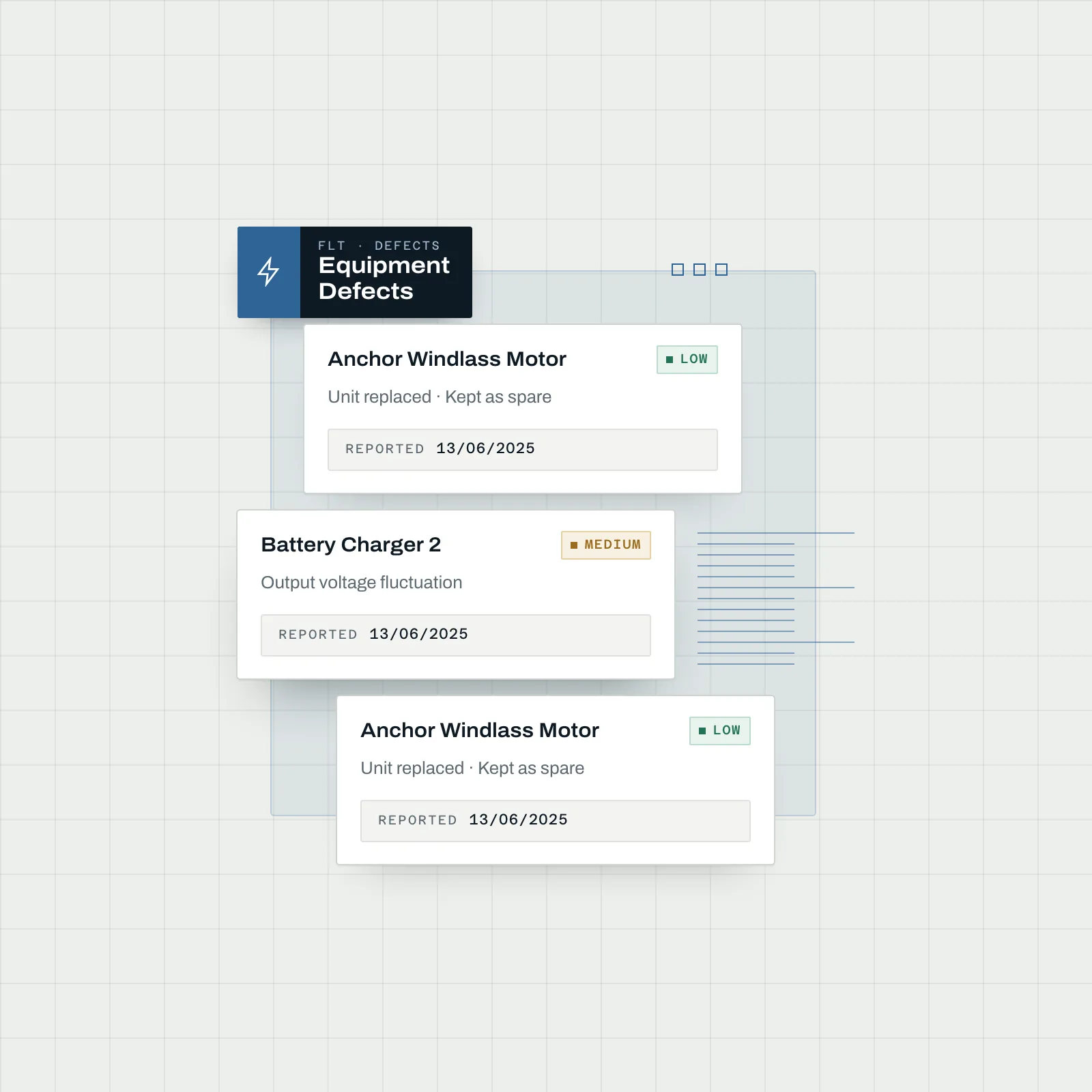 Yacht management software equipment defects tracking for maintenance planning