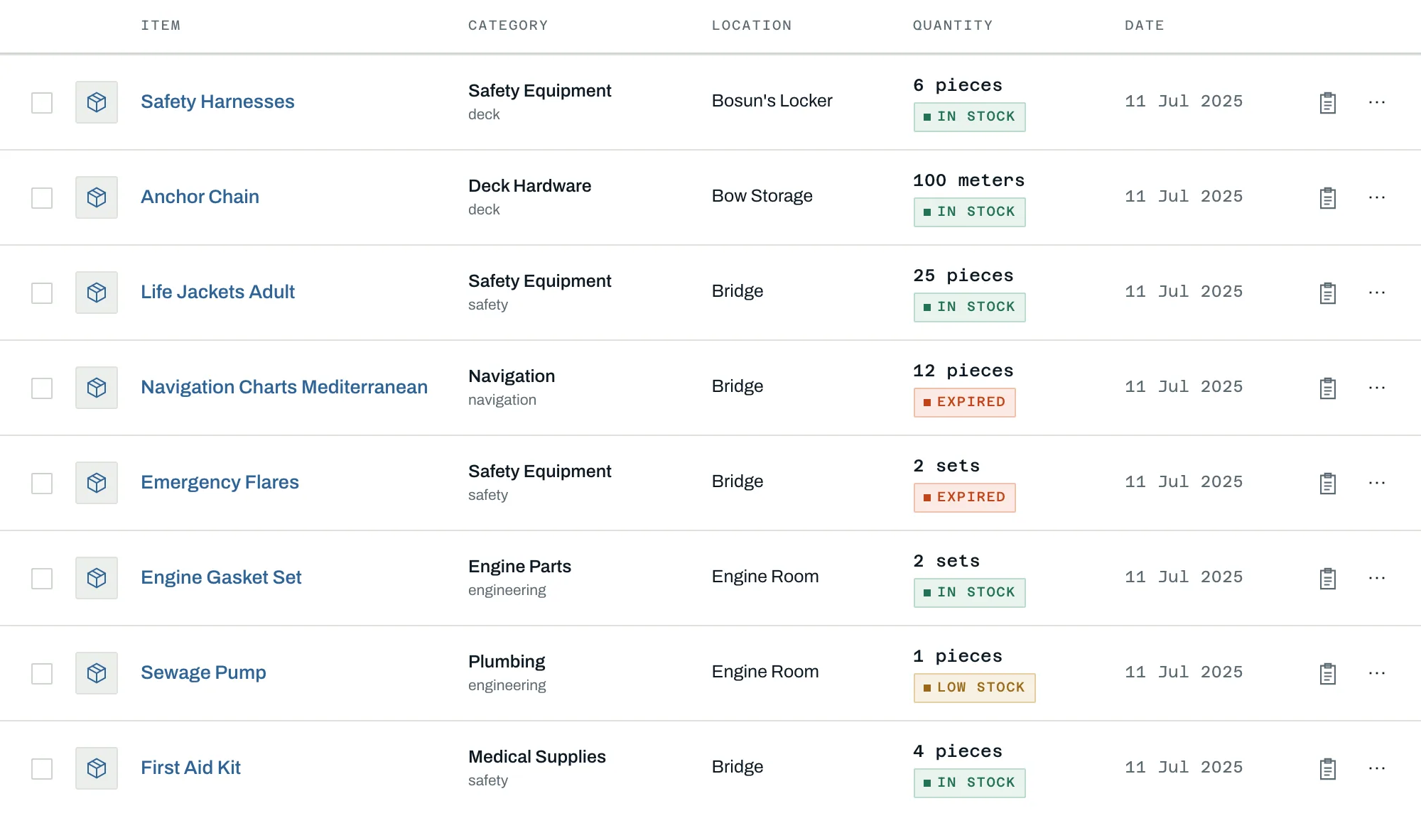 Yacht management software inventory system for parts and supplies tracking