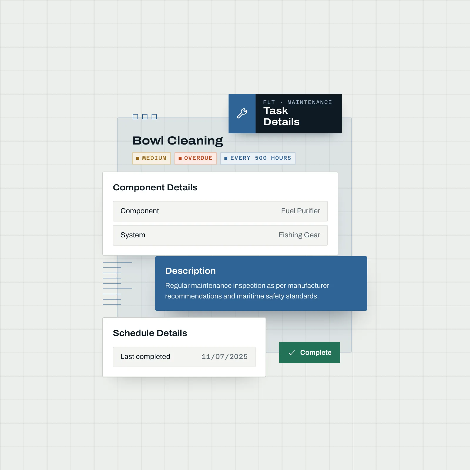 Yacht management software maintenance scheduler for preventive service planning