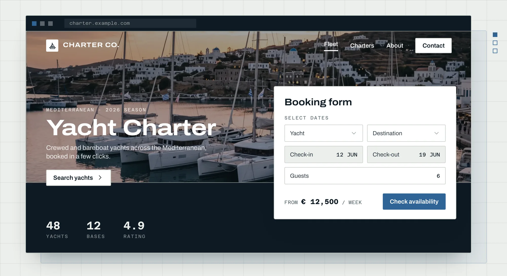 Ejemplo de diseño de sitio web para charter de yates